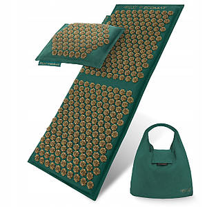 Килимок акупунктурний з подушкою 4FIZJO Eco Mat Аплікатор Кузнєцова 130 x 50 см 4FJ0290 Navy Green/Gold Poland