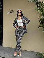 Класичний брючний костюм жіночий у карту піджак і штани 42-44 44-46 46-48