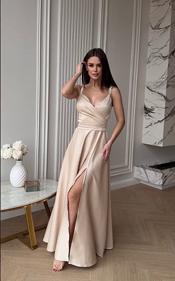 Вечірнє атласне плаття в підлогу, фото 1