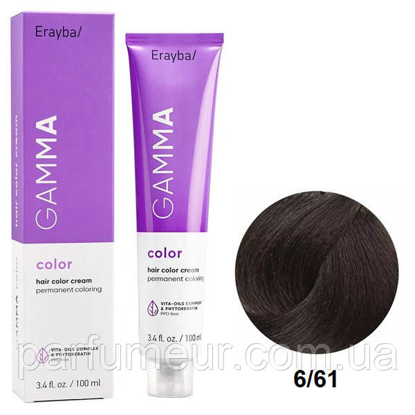 Erayba Gamma Color Стійка крем-фарба для волосся 6/61 попелястий темно-русий 100 мл, фото 1