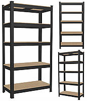 Стелаж металевий 180х90х40 см 5 полиць, навантаження - 175 кг на полицю (Чорний)