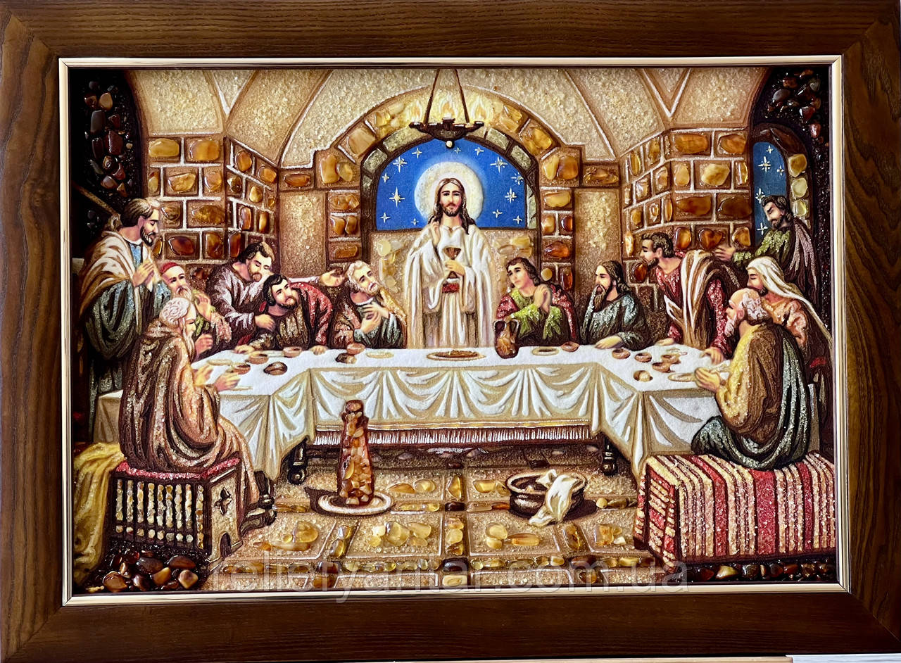 Ікона католицька "Таємна Вечеря" з бурштину, католицька Ікона з бурштину " Таємна Вечеря", фото 1