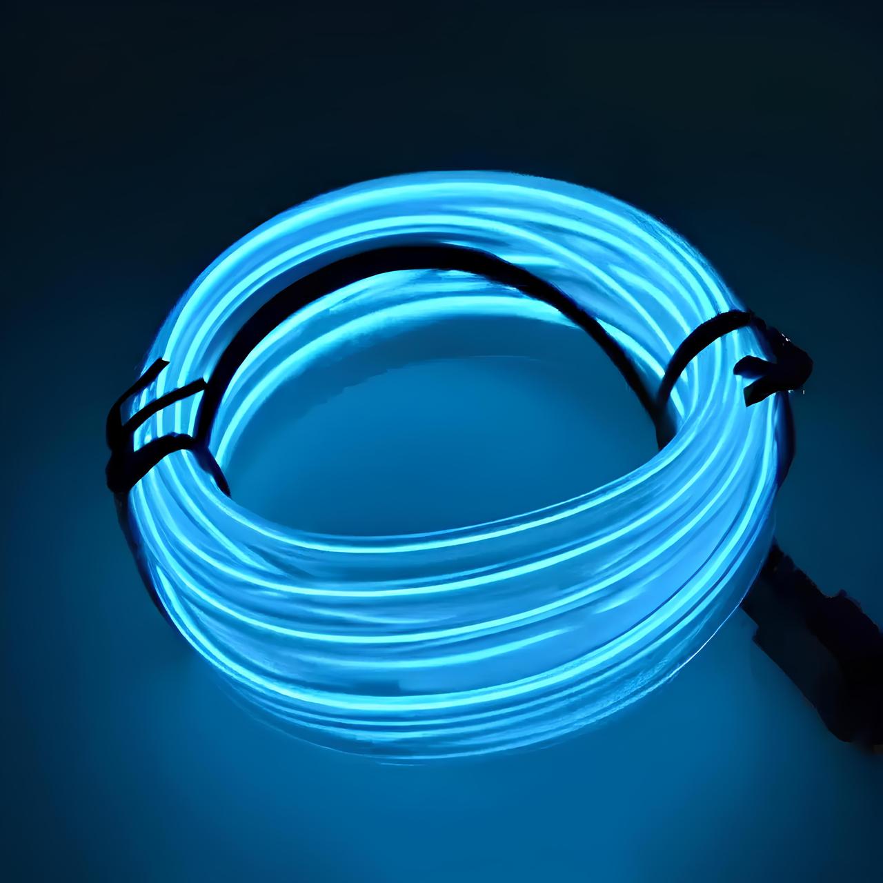 Світлодіодна стрічка RESTEQ блакитна 3 м ICE BLUE LED неоновий провід з контролером для костюмів декору авто, фото 1