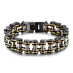 Чоловічий браслет RESTEQ із нержавіючої сталі у вигляді мотоциклетного ланцюга, чорно-золотий