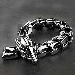 Сталевий чоловічий браслет у вигляді дракона RESTEQ — сріблястий браслет Дракон, довжина 19 см, 95 г