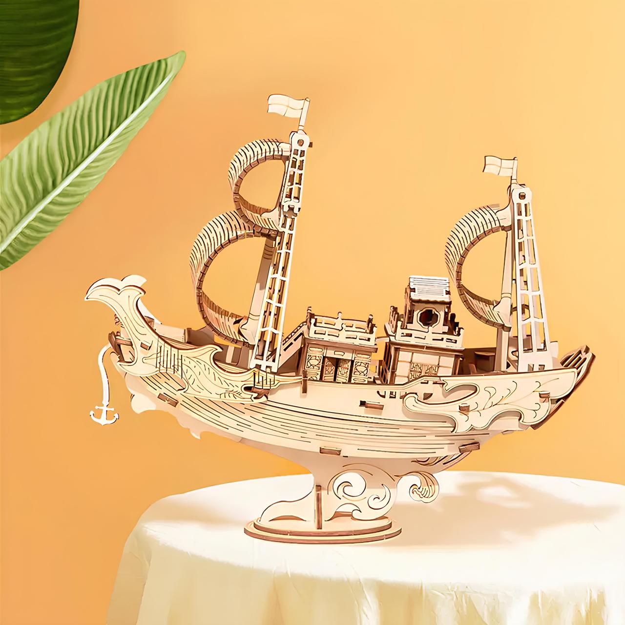 Дерев'яний конструктор Robotime 3D Дипломатичний японський корабель 91 деталь 188х50х165 мм, фото 1