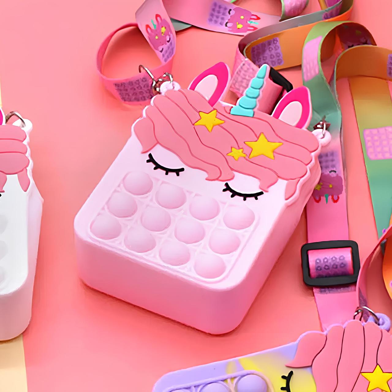 Маленька сумка Поп Іт Єдиноріг RESTEQ 8×4×13 см — антистрес Pop it-сумка для дітей та підлітків, фото 1