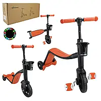 Самокат дитячий трьохколісний велобіг 2 в 1 зі світлом колеса EVA Extreme SC825 чорнo-оранжевий