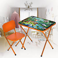 Складаний столик - парта зі стільцем з малюнком Звірі Bambi M 5970-7 Помаранчевий