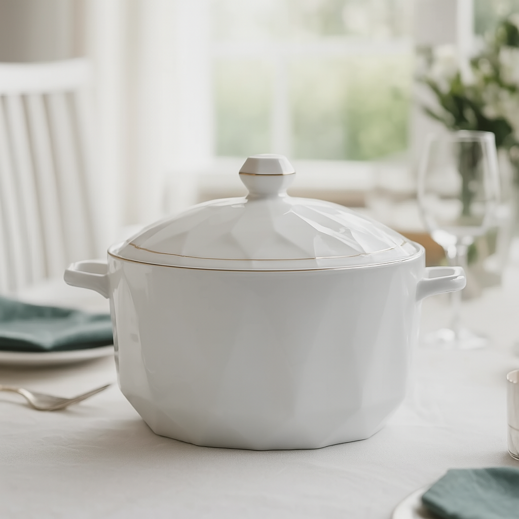Супниця 2.2 літра керамічна каструля бульйонниця Ø 20 см з кришкою та ручками для дому та ресторану біла Lugi, фото 1