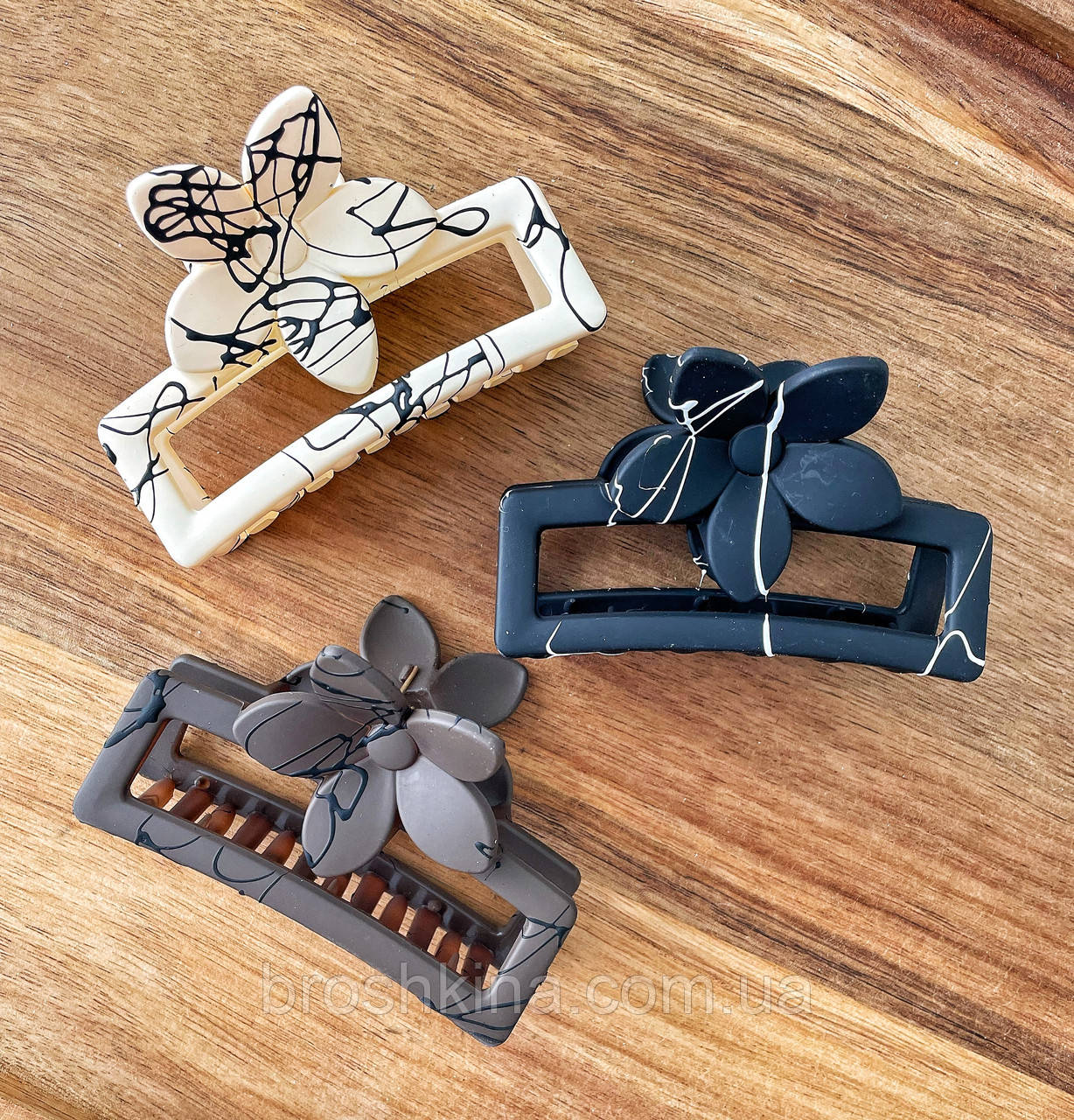 Краби для волосся пластикові оптом 9*5 см 12 шт/уп МАТОВІ КВІТКА, фото 1