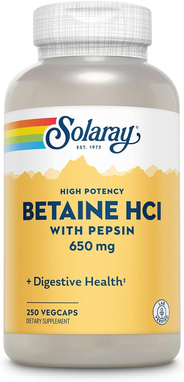 Solaray Betaine HCL with Pepsin 650 mg 250 капсул, фото 1