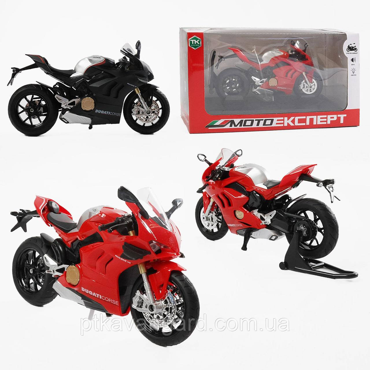 Мотоцикл іграшка металопластик Мото Експерт, 17 см, зі звуком, підсвічування, амортизація 2 кольори, фото 1