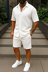 Чоловічий літній костюм  — сорочка та шорти в рубчик, білий