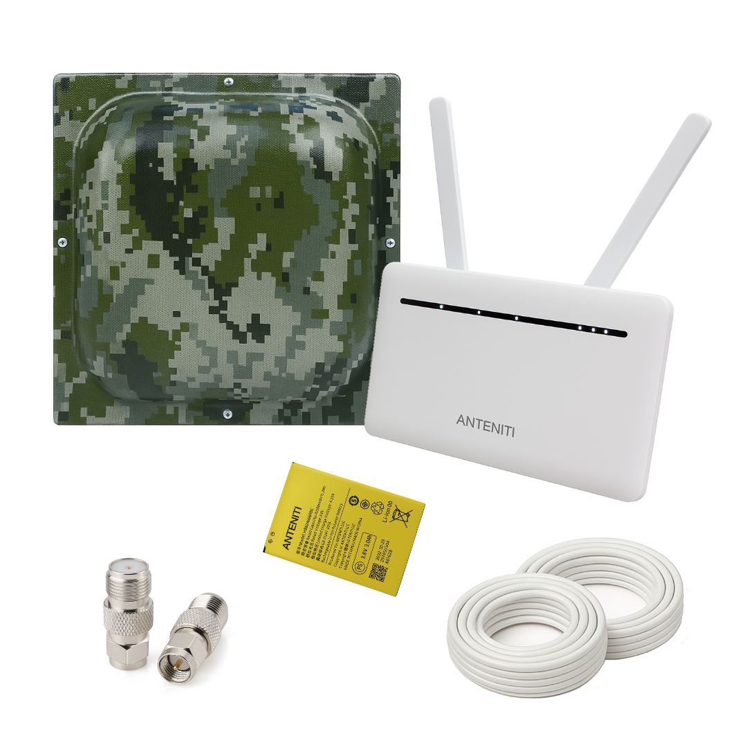 4G комплект роутер ANTENITI B535 з акумулятором + антена Мілітарі MarketNet T800 18 дБ, фото 1