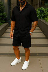 Чоловічий літній костюм  — сорочка та шорти в рубчик, чорний