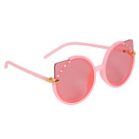 Популярный! Детские солнцезащитные очки Lukky Fashion "Котячі очі" з вушками, оздоблені стразами, рожеві (T22452) - Лучшее