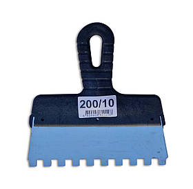 Шпатель зубчастий з пластиковою ручкою 200/10мм