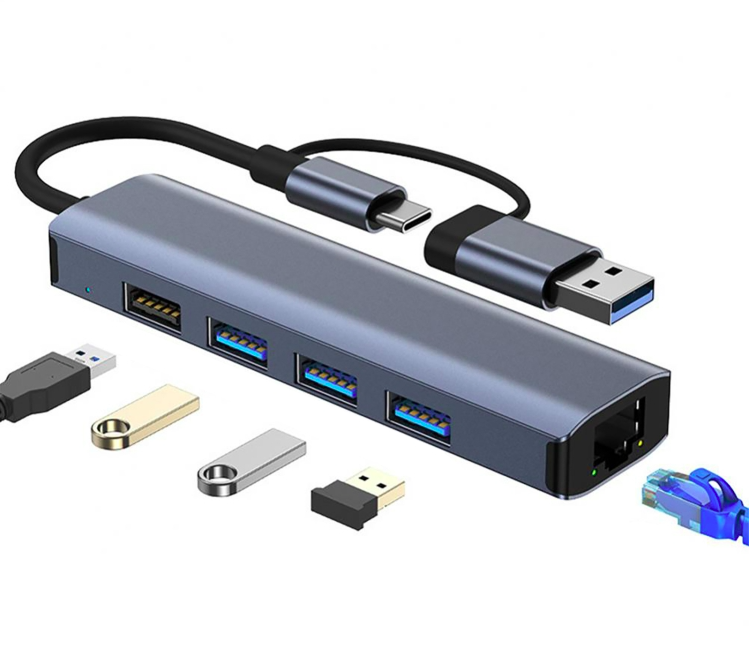 Адаптер-хаб для багатофункціональної док-станції BYL-2208 5 в 2 USB + USB-C / Type-C на USB, фото 1