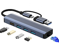 Адаптер-хаб для багатофункціональної док-станції BYL-2208 5 в 2 USB + USB-C / Type-C на USB