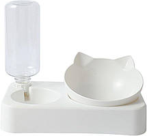 Автопоїлка та миска для котів і собак подвійна з резервуаром для води, пластик, 500 мл