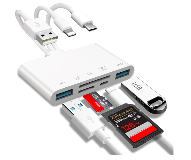 Joopshee 5-в-1 картридер usb otg для iphone, ipad, usb c, зчитувач SD-карт, USB A зі слотами для карт Micro SD та SD, підтримує SD, фото 1