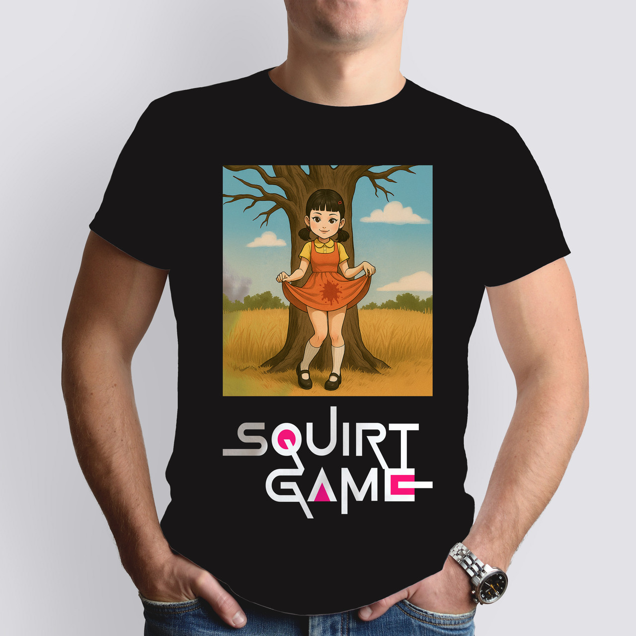Чоловіча футболка Squirt Game - Doll, чорна, фото 1