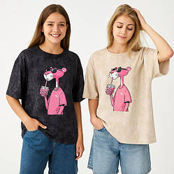 Підліцткова футболка оверсайз з рожевою пантерою, варьонка, розміри 34-42 на рости 134-160