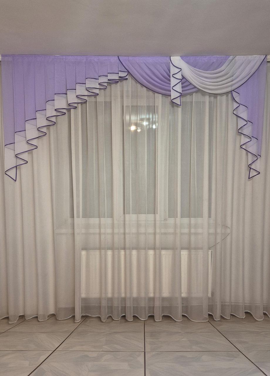 Ламбрекен асиметричний  Firanka карниз 250см фіолетовий з білим (20_9_2,5м), фото 1