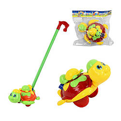369 Каталка Черепашка 2 кольори, з дзвіночком, з ручкою, у пакеті