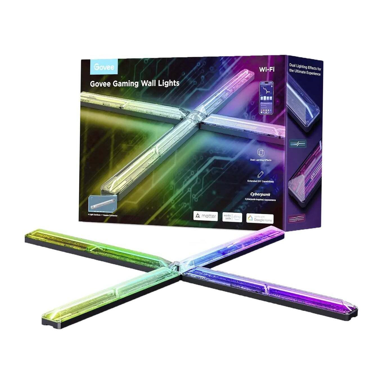 Набір настінних світильників Govee H6063 Gaming Wall light Evangelion, 4шт, RGBIC, WI-FI/Bluetooth, фіолетовий, фото 1