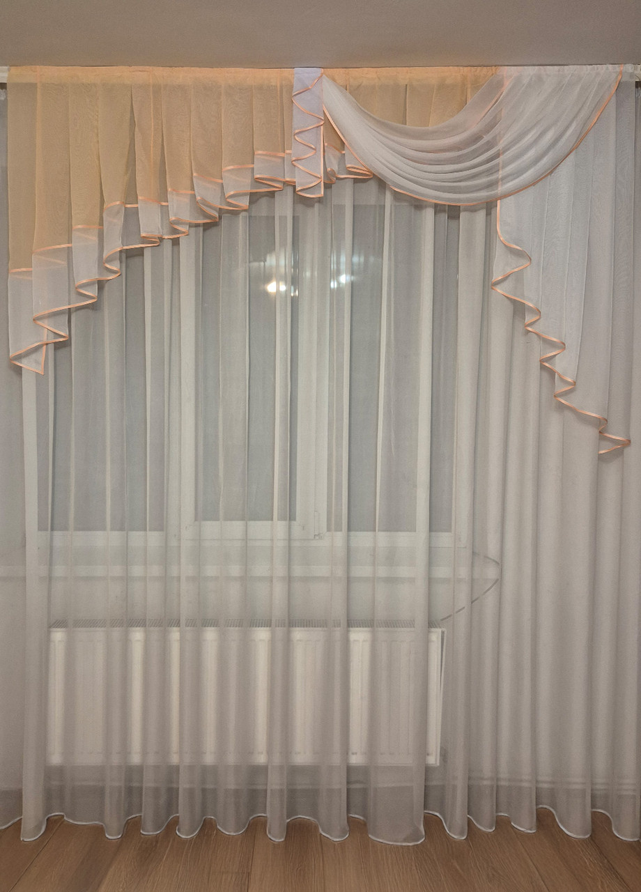 Ламбрикен Firanka Асиметрія шифон карниз 200см абрикосовий з білим (26_2_2м), фото 1