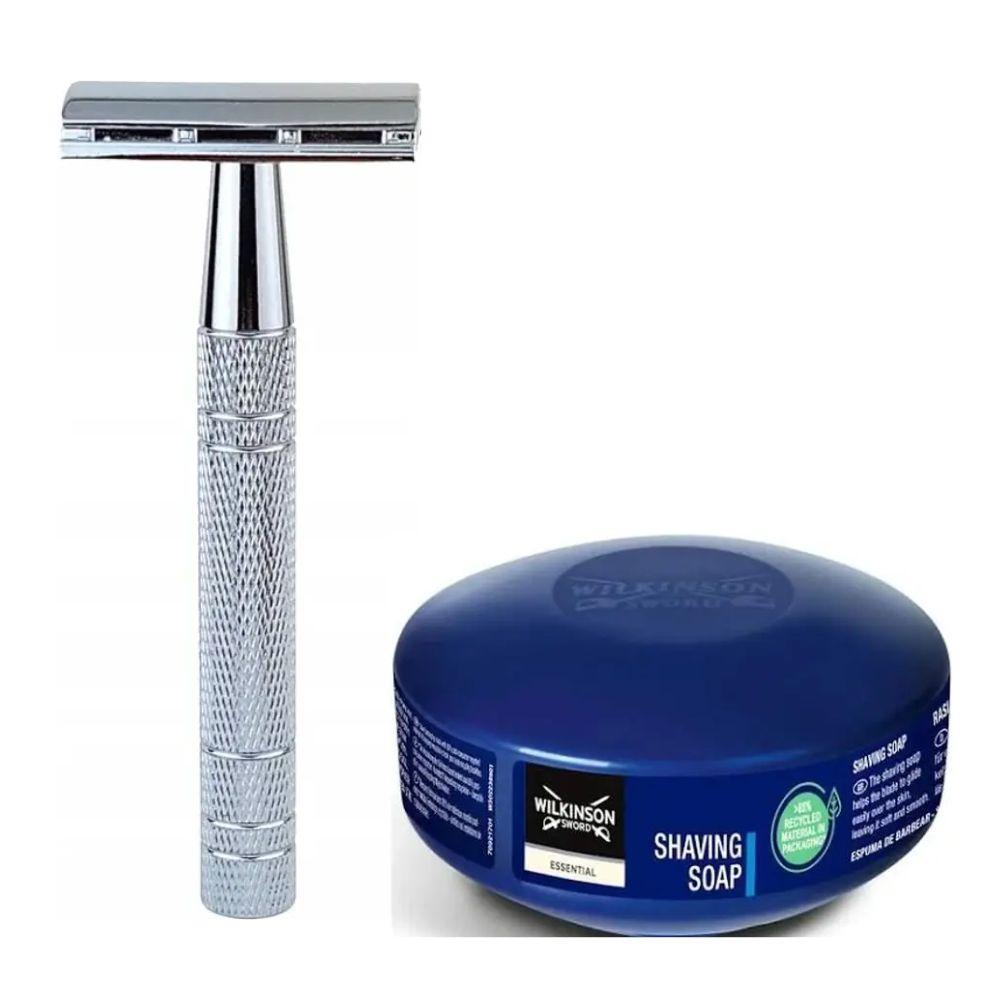 Класична Т-подібна бритва+10 лез + мило для гоління Wilkinson Essential 125 г, фото 1