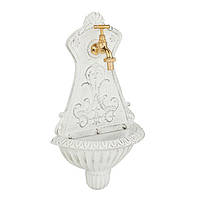 Садовий настінний фонтан Relaxdays 42x24,5 см, чавун, із золотим краном, для миття рук та наповнення лійок, 2,9 кг