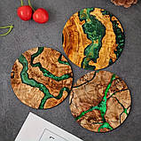 Набір Підставка під чашку дерево Малахіт 10 см х 4 шт, фото 2