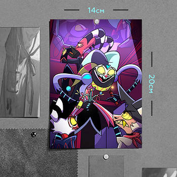 "Блітцо, Фіззароллі, Моксі та Страйкер (Пекельний бос / Helluva boss)" плакат (постер) розміром А5 (14х20см)