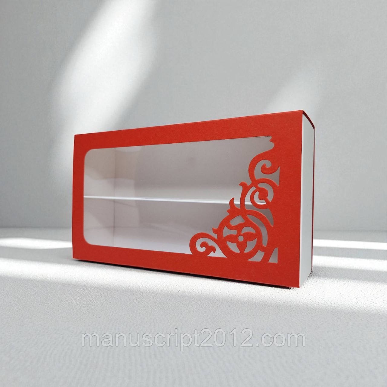 Коробка-футляр для макарунс ажурна (200х110х55мм.) червона