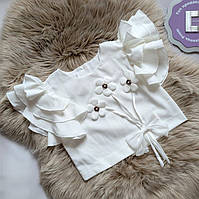 Шкільна блуза з коротким рукавом для дівчинки Біла 116-128 р. Стильна шкільна блуза з крильцями