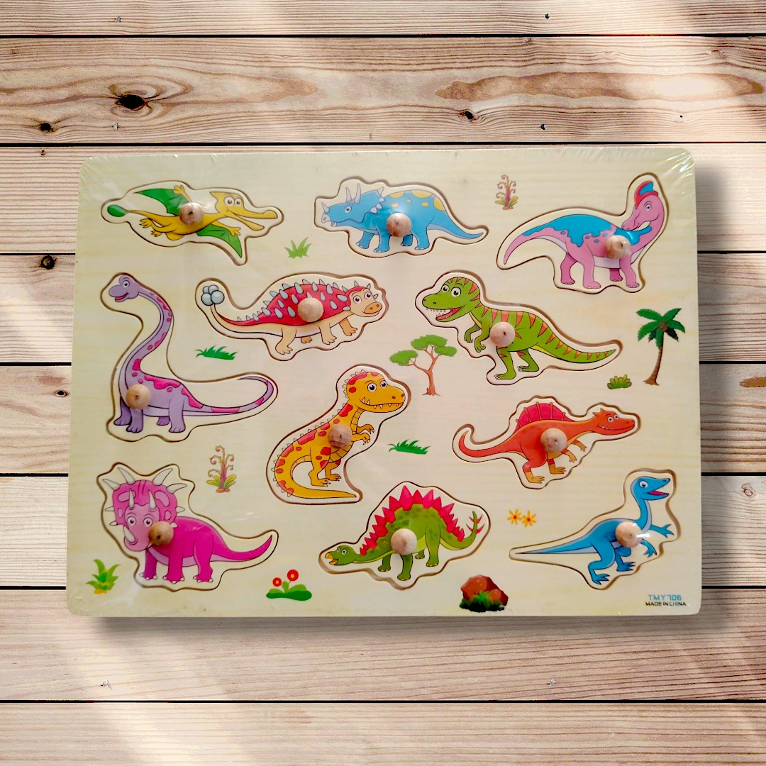 Гра для дітей від 3 років Дерев'яний пазл-іграшка Динозаврики, фото 1