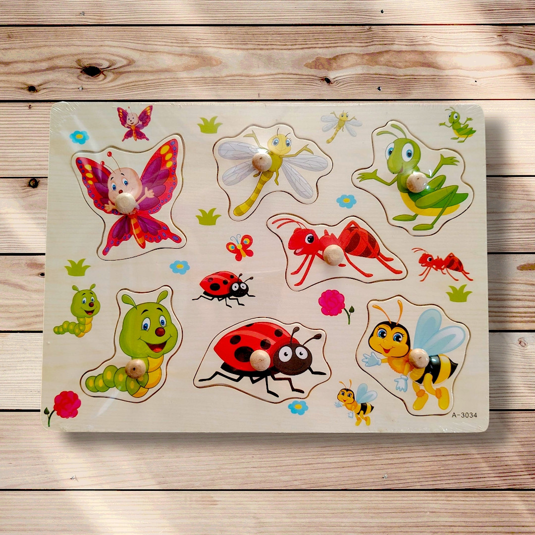 Гра для дітей від 3 років Дерев'яний пазл-іграшка Комахи, фото 1