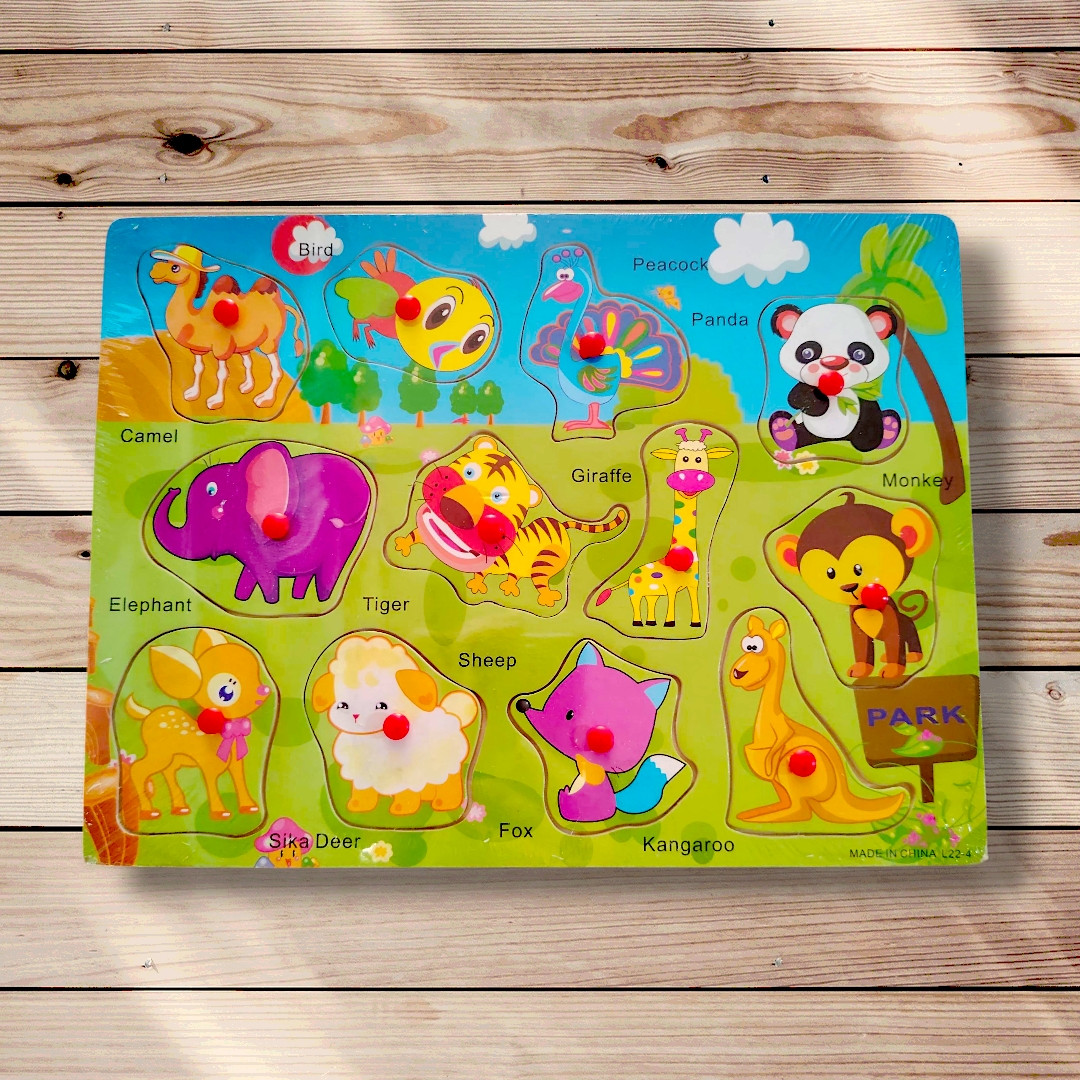 Гра для дітей від 3 років Дерев'яний пазл-іграшка Тварини англійською, фото 1