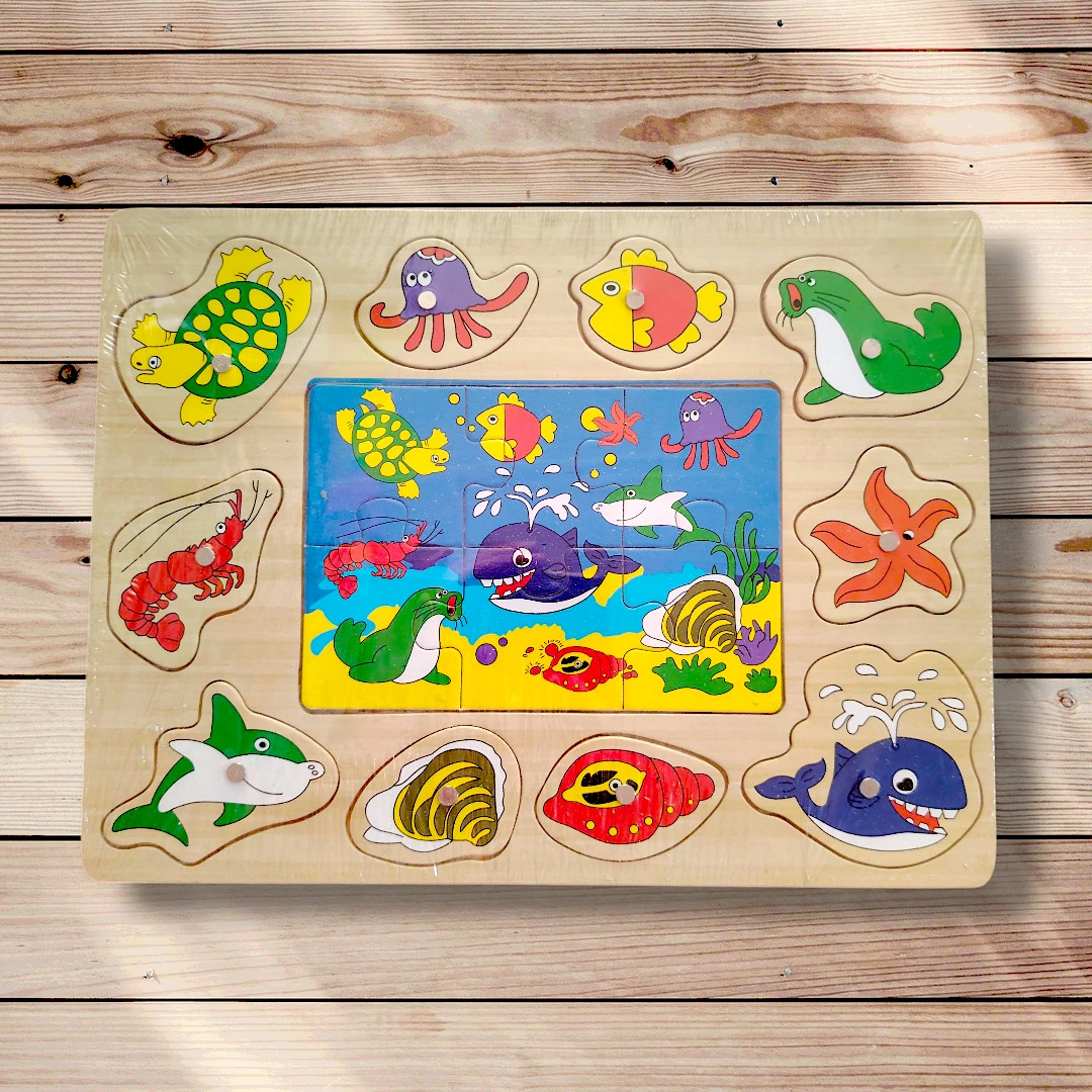 Гра для дітей від 3 років Дерев'яний пазл-іграшка Мешканці моря, фото 1