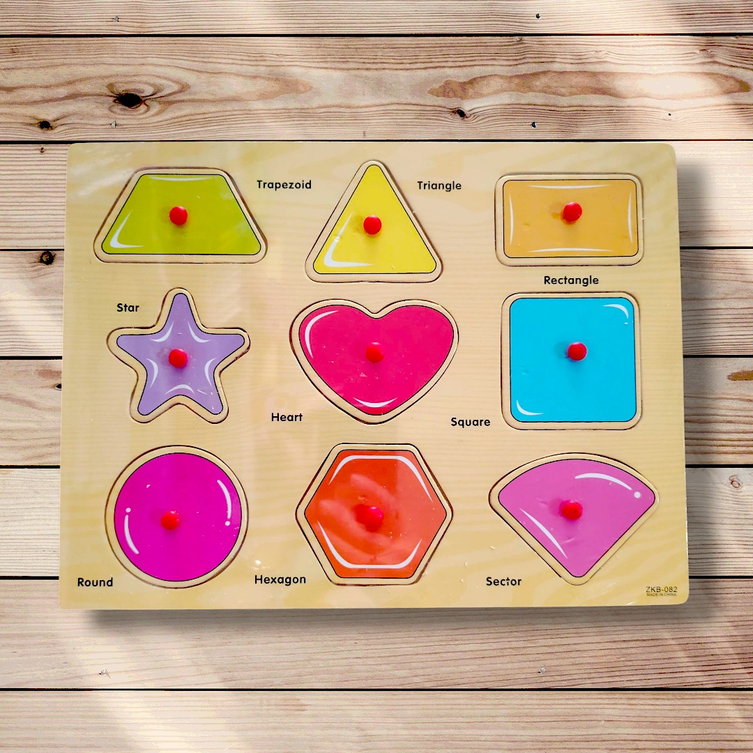 Гра для дітей від 3 років Дерев'яний пазл-іграшка Геометричні фігури англійською, фото 1