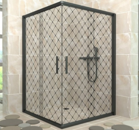 Душова кабіна Aquanil INDIANA 100х100х190 см без піддону чорна скло прозоре з принтом 6 мм