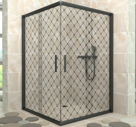 Душова кабіна Aquanil INDIANA 100х100х190 см без піддону чорна скло прозоре з принтом 6 мм, фото 1