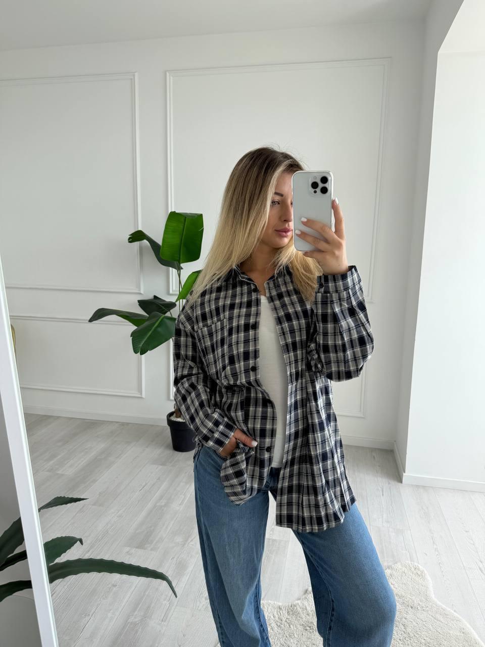 Жіноча картата сорочка на ґудзиках вільного фасону (р. 42-46) 14131098, фото 1