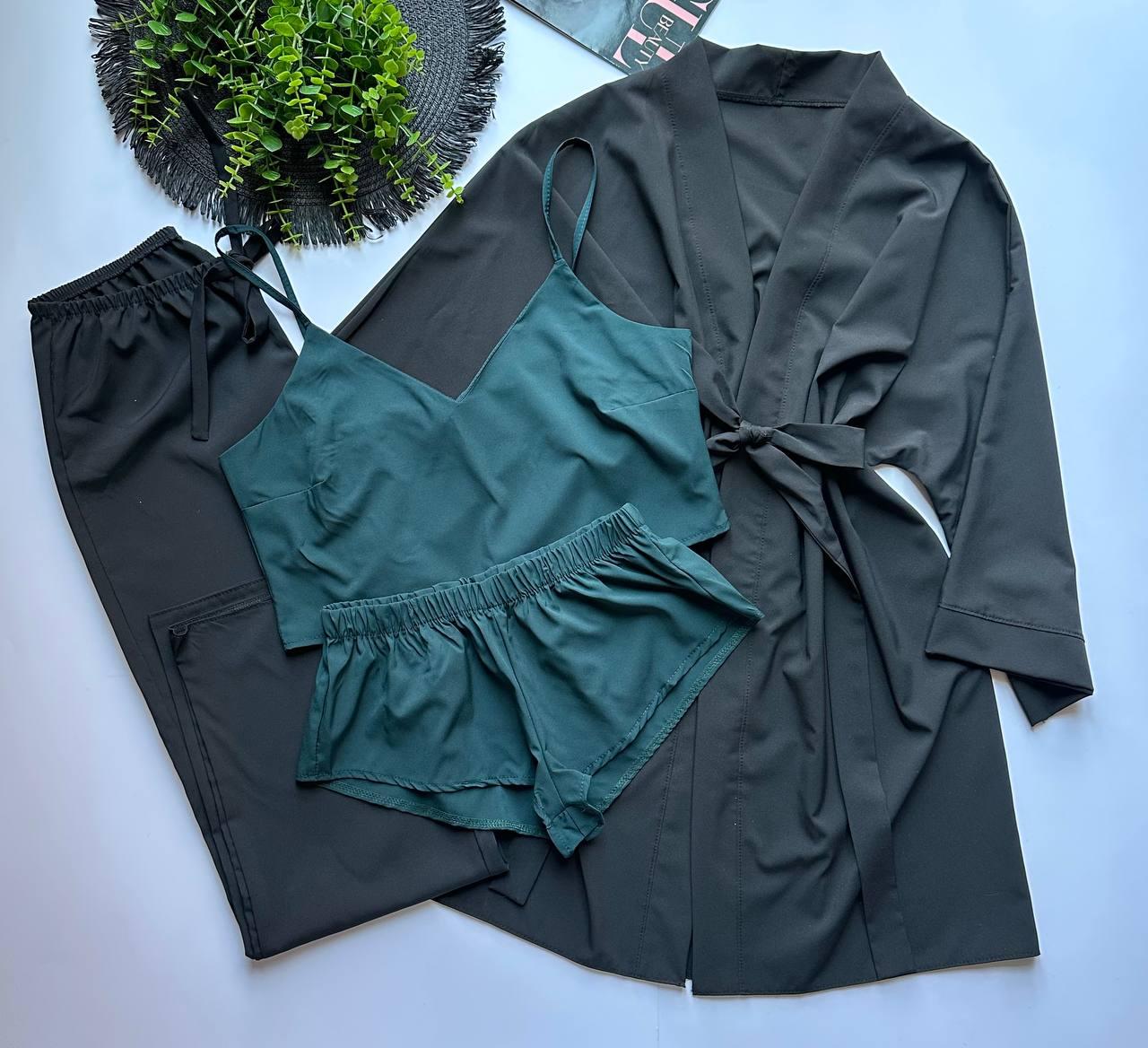 Пижамный комплект, халат-топ-шорты-штаны.