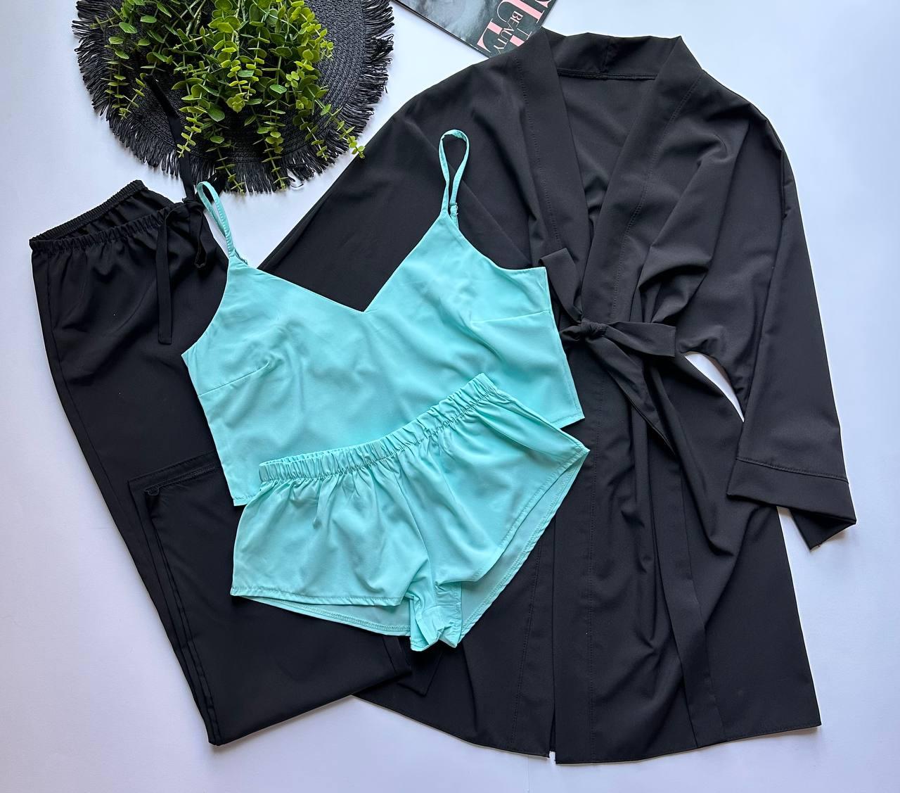 Піжама жіноча та халат, комплект 4 предмети.