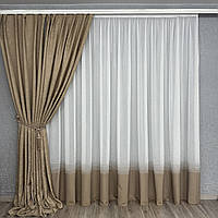 Тюль бамбук зі смужкою ТВ-115 на відріз коричневий