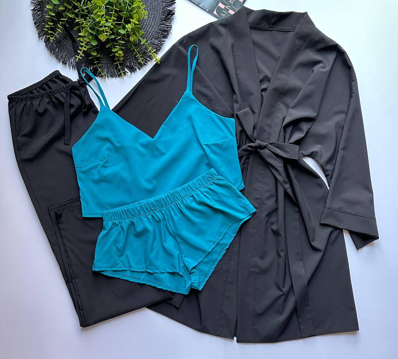 Пижама женская и халат, комплект 4 предмета.